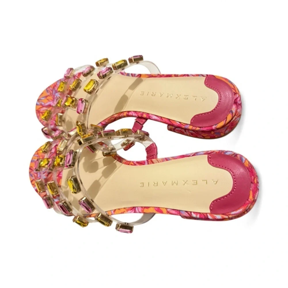 Alex Marie Women's pink Sandals with rectangular gemstones in brilliant  Size 8